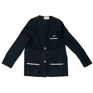 Pantessa Vintage 60s Womens 14 Blazer Knit Synthetic Black & White USA Made